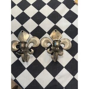 Vintage heavy fleur de lis candleholder silver color home decor made in India